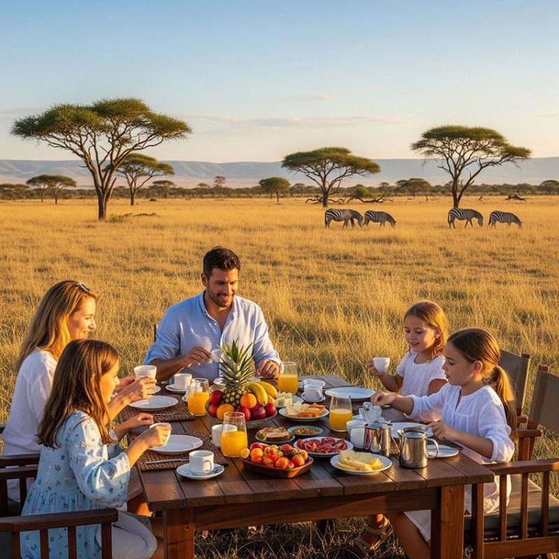 desayuno en la sabana, durante un safari de lujo
